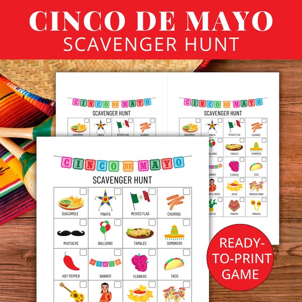 Cinco De Mayo Scavenger Hunt Game | Kids Scavenger Hunt | Instant Download | Family Fun | Homeschool | PDF | 8.5x11 | Cinco De Mayo Activity