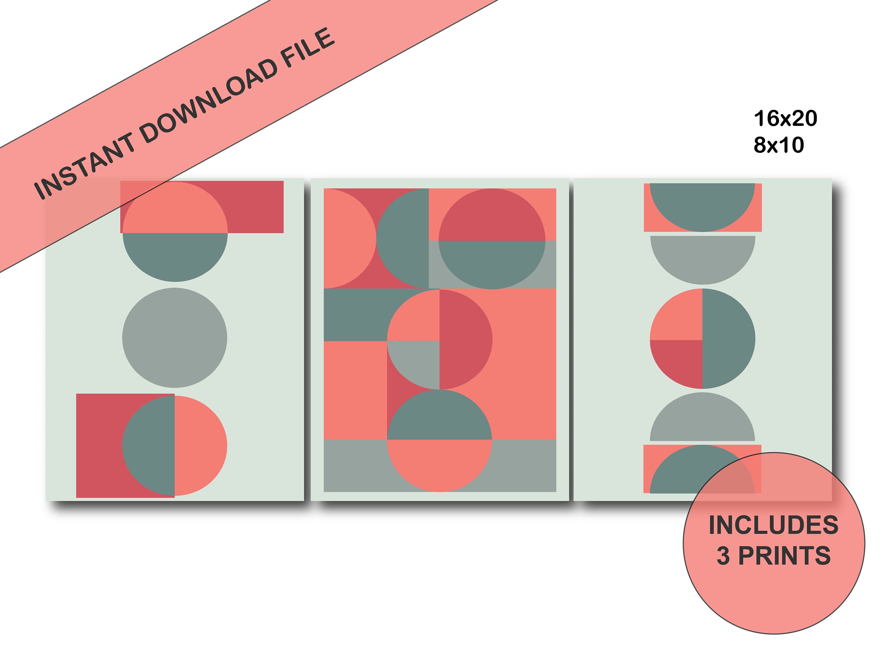 Geometric Art Peach Sage Gray Instant Download Printable Etsy