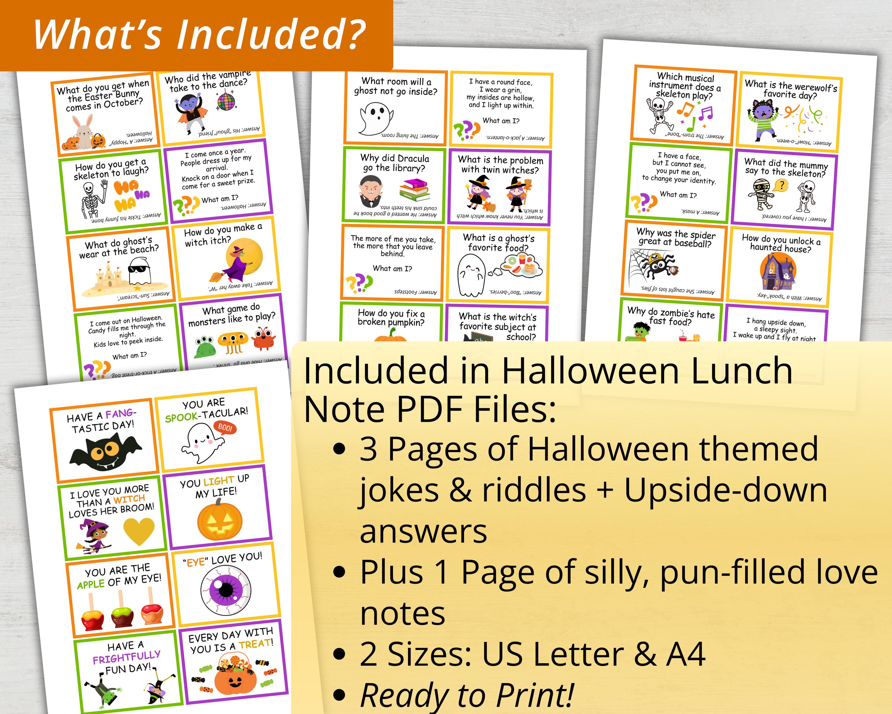 Lunch Box Riddles Pdf Halloween Lunch Notes for Kids | Printable Jokes, Riddles & Puns ...