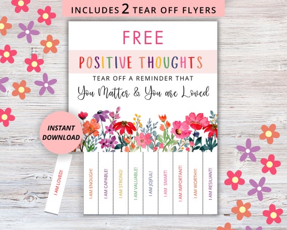 Positive Thoughts Tear Off Flyer | I Am Affirmations Cards | Growth Mindset | Take What You Need | Counselor | Therapy Office | Printable