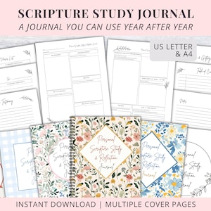 Scripture Study Journal | Printable Journal | Personal Scripture Study for Women | 2 Page Layout | Multiple Cover Designs | Instant Download