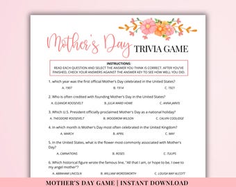 Muttertag-Trivia-Spiel zum Ausdrucken | Familienspiel für Kinder & Erwachsene | Trivia Quiz mit Antwortschlüssel | Sofort Download PDF