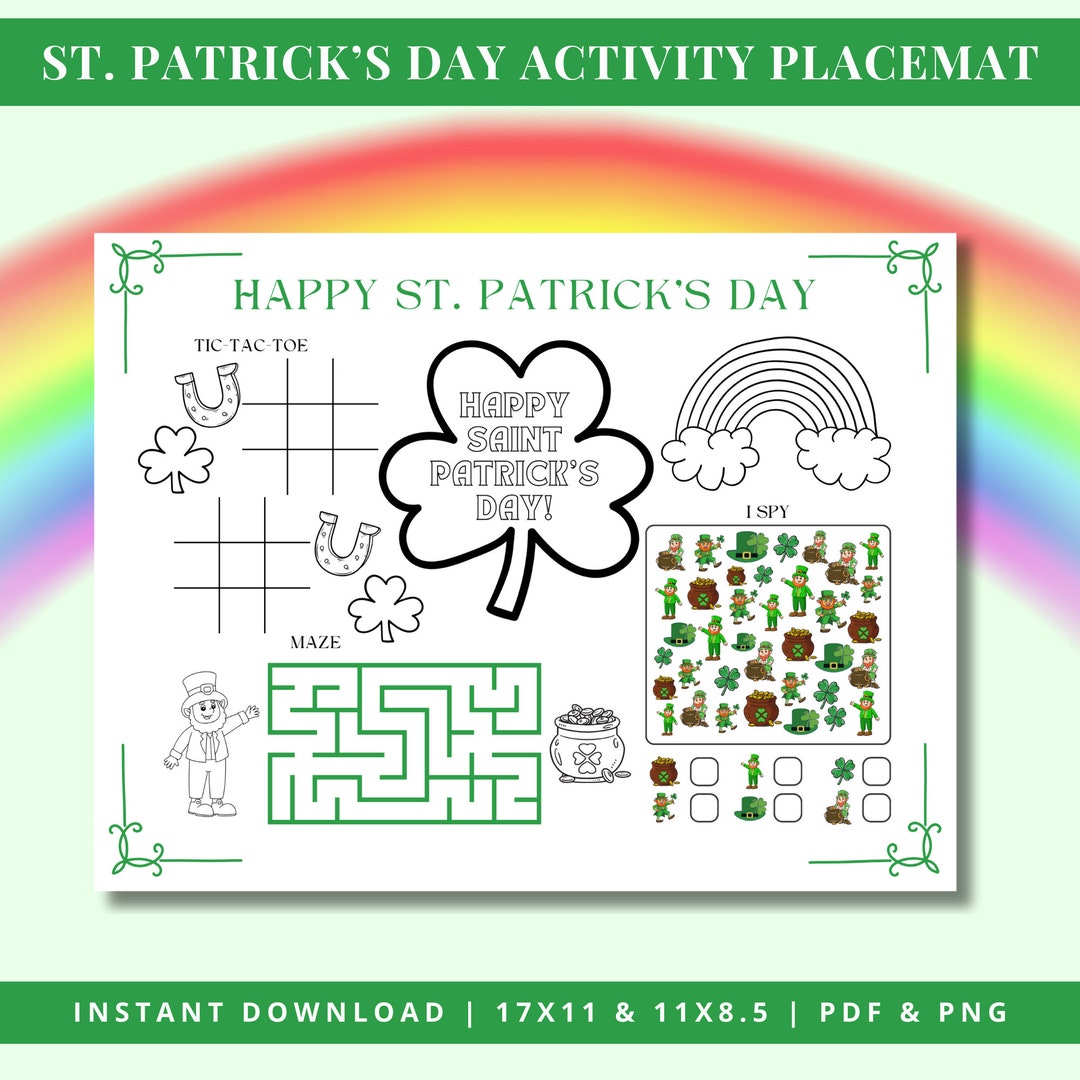 Saint Patrick's Day Activity Placemat, Includes Coloring, Games, and a ...