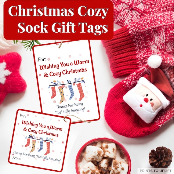 Christmas Cozy Sock Gift Tags, printable, great gift for teachers, friends, gift exchange, US letter paper 8.5x11", instant download