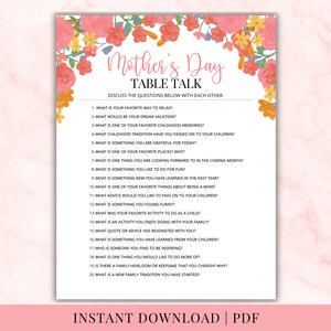 Conversazioni a tavola per la festa della mamma / Spunto di conversazione / Attività per conoscere la mamma / Brunch per la festa della mamma / Stampabile / PDF / 8,5x11"