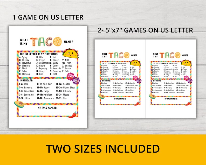 What’s My Taco Name Game Printable | Fiesta Party Game | Cinco De Mayo ...