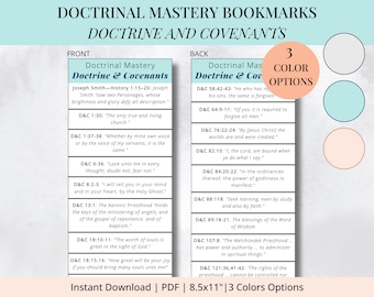 Doctrinal Mastery Doctrine and Covenants Bookmarks | Instant Download | LDS Youth | Seminary Bookmarks | Printable | 8.5x11&quot; | 3 colors