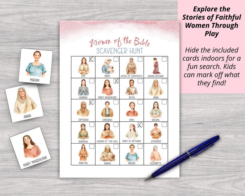 Women of the Bible Scavenger Game | Printable Picture Scavenger Hunt ...