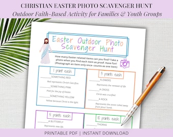 Christian Easter Photo Scavenger Hunt Printable, Religious Outdoor Easter Activity for Youth Group, Church or Family