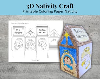 3D-Krippenbastelvorlage für Kinder | Ausmalbild einer Krippe zum Ausdrucken & Weihnachtsmotiv | Bastelidee für christlichen Heimunterricht und Sonntagsschule