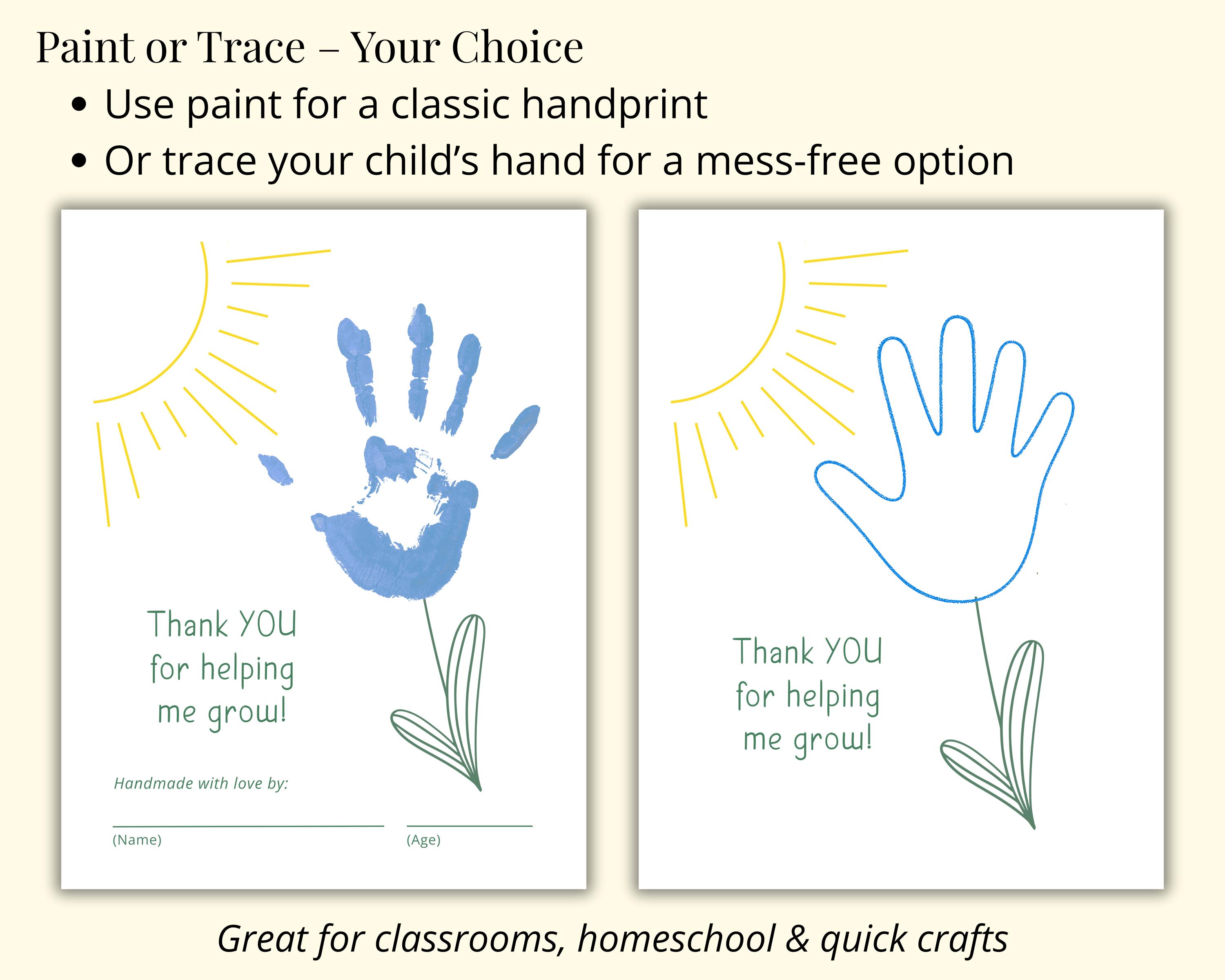 Teacher Appreciation Handprint Craft Printable | Thank You for Helping ...