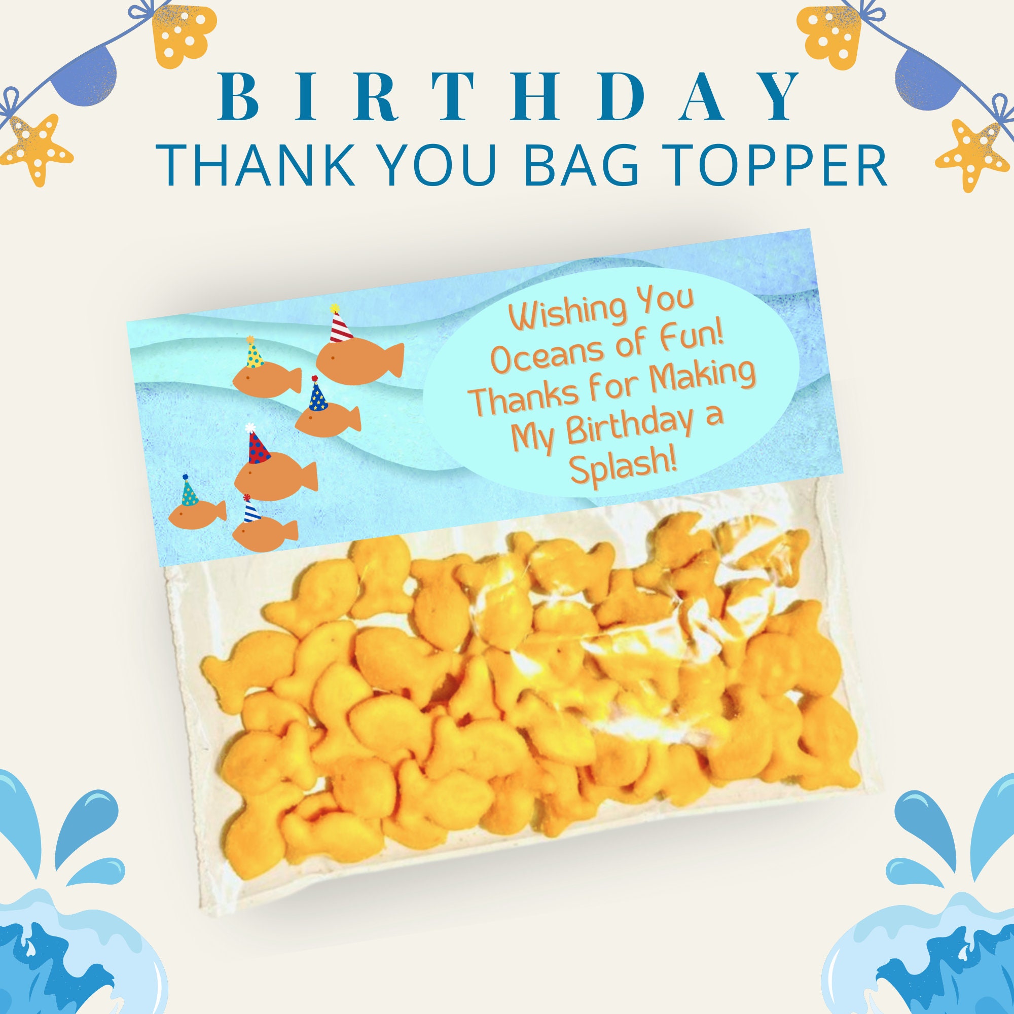Oceans of Fun Birthday Party Topper, Thanks for Making My Birthday a Splash, kids party favor, thank you, treats, snacks, fish, sea party