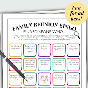 Family Reunion Bingo Printable | Find Someone Who | Family Reunion Icebreaker | Mix and Mingle Bingo | Instant Download | Family Gathering