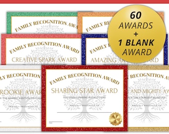 Family Award Certificates, printable recognition awards for family gatherings, parties, and reunions, 8.5x11", PDF, instant download award