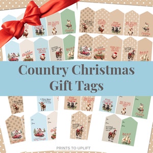Country Christmas Gift Tags, farm animals, barn, printable, instant download, 8.5x11&quot;, rustic, blue, green, brown, gray-brown, red, holiday