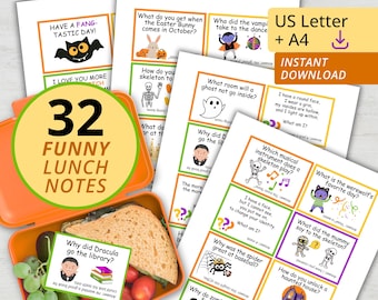 Halloween Lunch Notes for Kids | Printable Jokes, Riddles & Puns | Funny Lunch Box Cards | Kids Jokes | US Letter and A4 | PDF