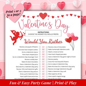 Valentine&#39;s Would You Rather Game | Printable Valentine Game | Family Game Night, Office, or Classroom Valentine&#39;s Party | Kids & Adults