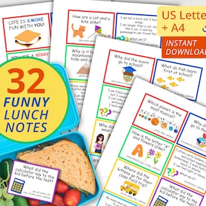 Funny Lunch Box Notes for Kids | Printable Kids Jokes | Riddles for Kids | Lunch Notes for school | US Letter & A4 | PDF | School Lunch