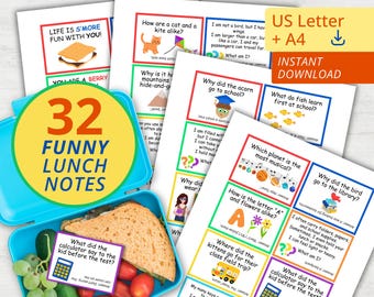 Funny Lunch Box Notes for Kids | Printable Kids Jokes | Riddles for Kids | Lunch Notes for school | US Letter & A4 | PDF | School Lunch