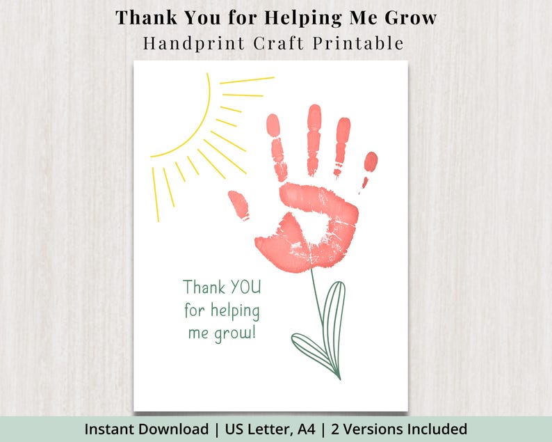 Teacher Appreciation Handprint Craft Printable | Thank You for Helping ...