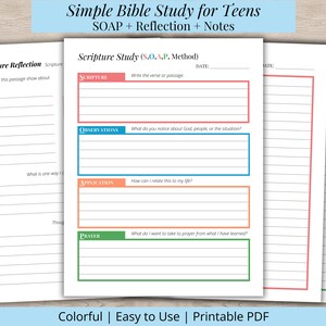 Simple Bible Study for Teens Printable | SOAP Bible Study Journal Pages | Scripture Reflection Printable PDF | Teen Bible Study PDF