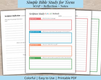 Simple Bible Study for Teens Printable | SOAP Bible Study Journal Pages | Scripture Reflection Printable PDF | Teen Bible Study PDF