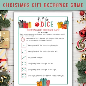 Christmas Gift Exchange Game | Christmas Dice Game | Pass the Gift Game | Printable Christmas Party Game | Office Party | White Elephant