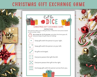 Christmas Gift Exchange Game | Christmas Dice Game | Pass the Gift Game | Printable Christmas Party Game | Office Party | White Elephant