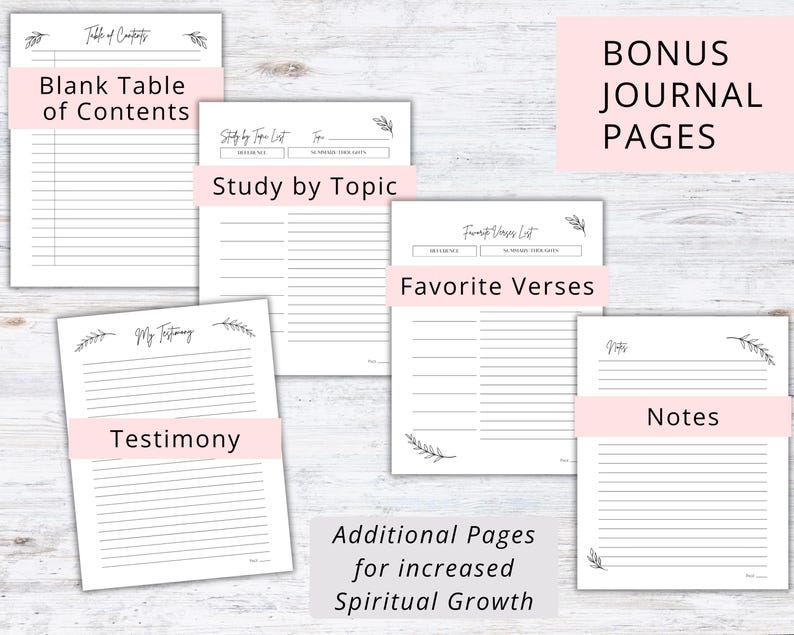 Bonus Value Pages Included! Complete your spiritual toolkit with dedicated pages for: Testimony, Topical Study List, and Favorite Verses. Ideal for a missionary journal or personal devotional journal. Supports powerful scripture reflection. Includes additional Note Pages to add where needed and a Blank Table of Contents to keep it all organized.