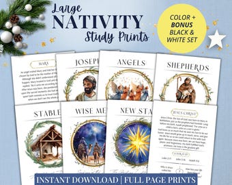 Large Nativity Story Prints | Nativity Printable | The Birth of Jesus Family Devotional | Advent Cards | Christmas Bible Study | PDF