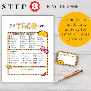 What’s My Taco Name Game Printable | Fiesta Party Game | Cinco De Mayo ...