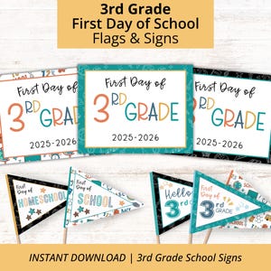3rd Grade Back to School Flags and Signs | 2024 School Year | First Day of Third Grade | Instant Download | First Day of School Photo Shoot