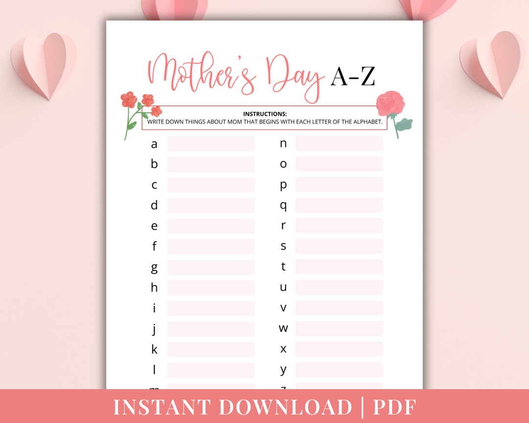 Printable Mother's Day A-Z Game | Instant Download | PDF | Mother's Day ...