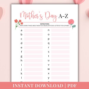 Printable Mother&#39;s Day A-Z Game | Instant Download | PDF | Mother&#39;s Day Activity for Kids | Fun Mother&#39;s Day Game | Printable for Mom&#39;s Day