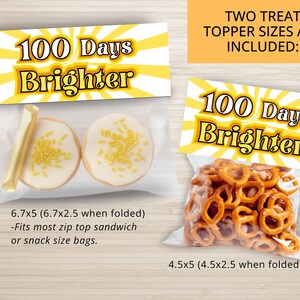 100 Days Brighter Printable Treat Bag Topper | 100th Day of School ...