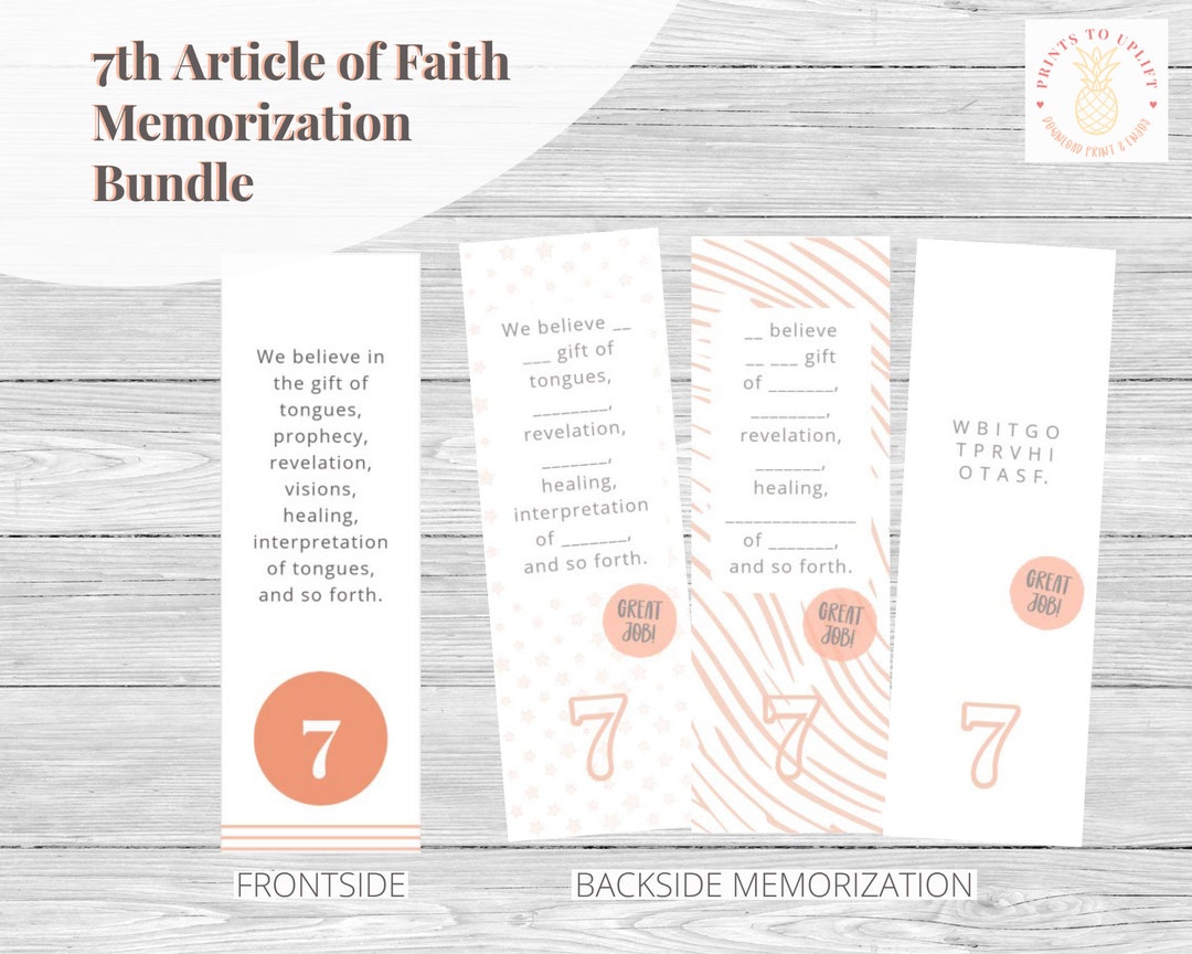 Seventh Article of Faith Memorization Bundle Bookmarks Cards Primary ...