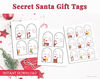 Secret Santa Christmas gift tags instant download digital standard paper 8.5x11