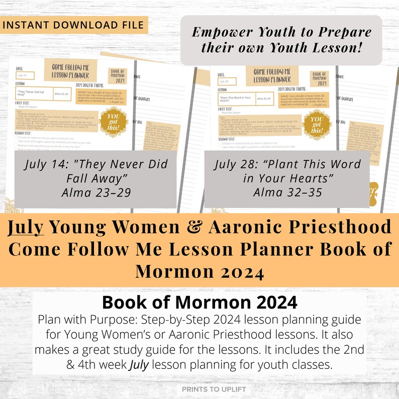 Come Follow Me July Young Women and Aaronic Priesthood Lesson Planner