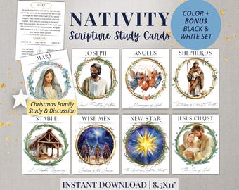 Nativity Story Cards | Nativity Printable | The Birth of Jesus Family Devotional | Scripture Cards | Christmas Bible Study Cards | PDF