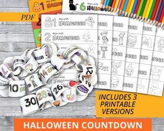 Halloween Countdown Chain | Kids Printable Halloween Advent Calendar | 30 Day Coloring Countdown | Halloween Coloring | Instant Download