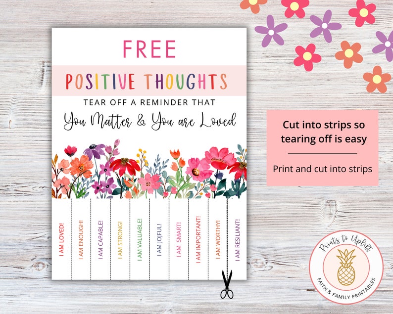 cut strips at the bottom of the flyer to make them easy for kids to tear off positive affirmations.