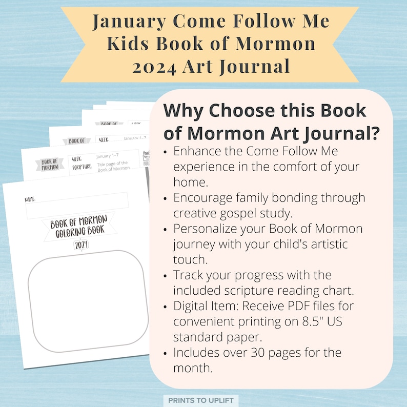 January Come Follow Me Kids Book of Mormon Art Journal 2024, Printable