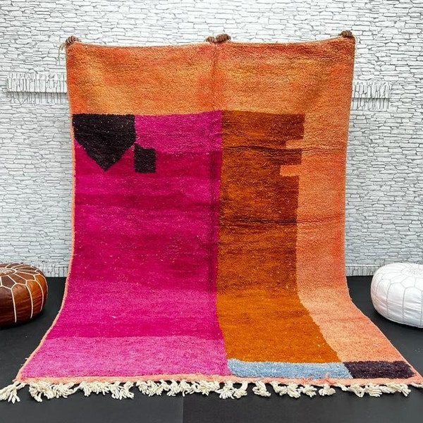 AMAZING MOROCCAN ORANGE Rug ,Handmade Morrocan Rug,Natural Wool rug ,Authentic Berber Rug,pink & orange Bohemian Style Rug For Living Room .