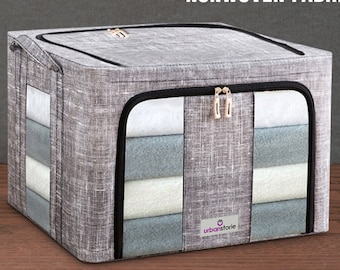 BLUSHBEES™ Oxford Fabric Stainless Steel Frame, Collapsible Storage Boxes For Winter Clothes, Quilt, Blanket Etc (LIGHT GRAY)
