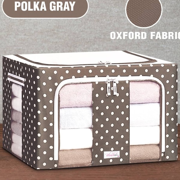 BLUSHBEES™ Oxford Fabric Stainless Steel Frame, Collapsible Storage Boxes For Winter Clothes, Quilt, Blanket Etc (POLKA BROWN)