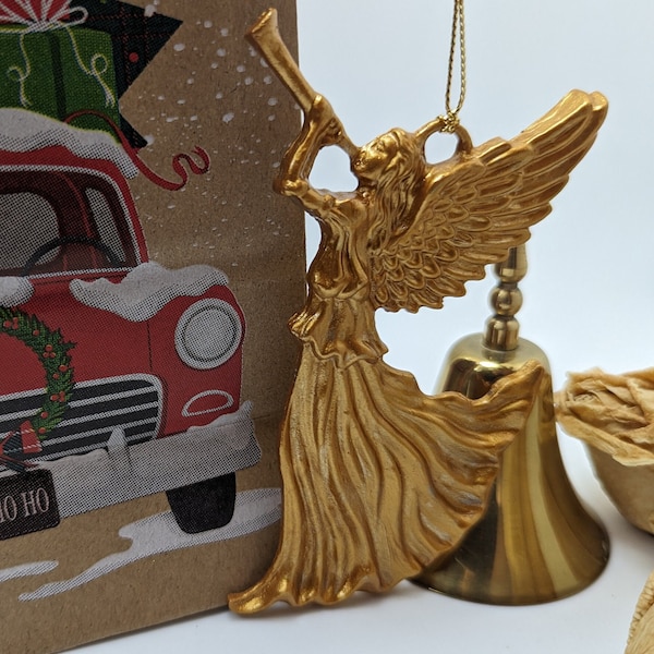 Gold Angel Christmas Ornament, Angel Xmas Tree Ornament, Angel Tree Decoration, Metal Tree Ornament, Gold Angel Tree Decor, Holiday Angel