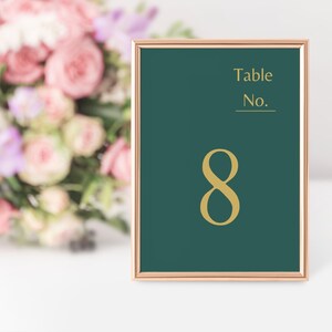 Eleganti numeri da tavolo verdi e dorati stampabili / Biglietti da tavolo da sposa Download istantaneo / 4x6 / 5x7 / Numeri 1-30/