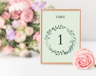 Druckbare Hochzeitstischzahlen | Empfang Greenery Tischnummern| Instant Download Tischnummern | 4x6 | 5x7 | Tische 1-30