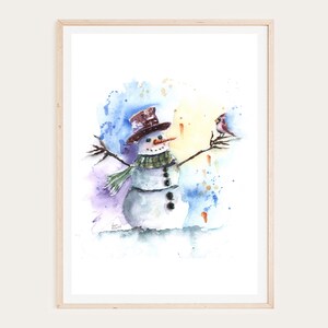 Schneemann Aquarell Malerei , sofortiger digitaler Download, bedruckbar, , Wandkunst, Wohnzimmer, Schlafzimmer, , Wohnkultur, -KarenMorovichDesigns