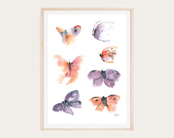 Butterflies watercolor painting, instant digital download, printable, hand painted, wall art, living room, bedroom, home décor, gifts